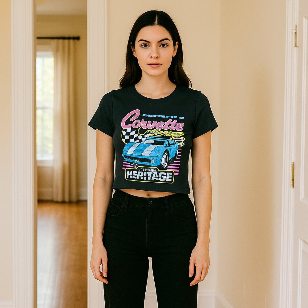 Corvette Racing American Heritage Gray Women L Crop Top Beach Party Sexy Graphic